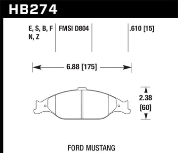 Pastillas de freno delanteras Hawk 99-04 Ford Mustang Base/GT HPS Street