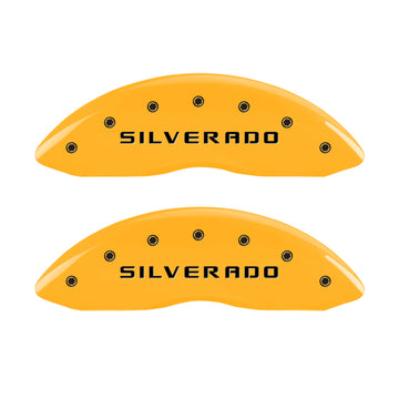 MGP 4 Caliper Covers Engraved Front & Rear Silverado Yellow Finish Blk Char 04 Chevy Avalanche 1500