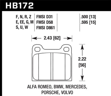 Hawk 63-65 Porsche 356 Delantero / 69-83 911 / 64-72 912 Trasero DTC-60 Pastillas de Freno de Carrera