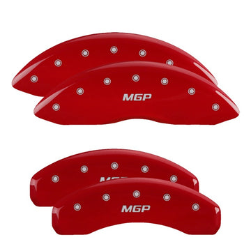 Cubiertas de pinza MGP 4 grabadas delanteras y traseras Denali Red acabado plata ch