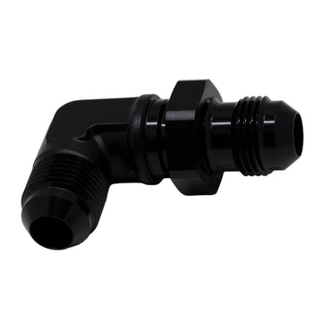 DeatschWerks Adaptador de mamparo macho 8AN a 8AN macho, 90 grados, anodizado negro mate