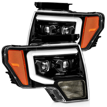 AlphaRex 09-14 Ford F-150 PRO-Series Proj Headlights Plank Style Gloss Blk w/Activ Light/Seq Signal
