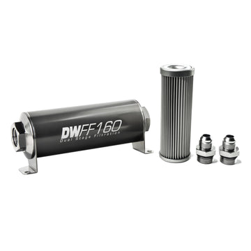 DeatschWerks Kit de carcasa de filtro de combustible en línea universal de acero inoxidable 8AN 10 micrones (160 mm)