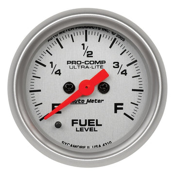 Autometer Ultra-Lite 52 mm 0-280 ohmios Adj Barrido completo Nivel de combustible electrónico Programable Vacío-Lleno Ga