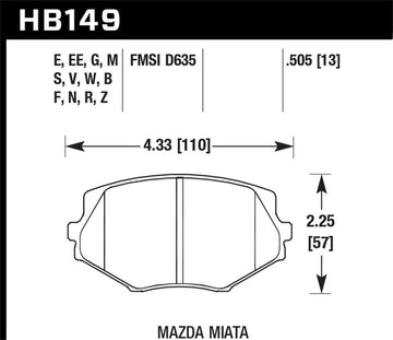 Hawk 94-05 Miata / 01-05 Pastillas de freno delanteras HPS Street con suspensión normal (D635)