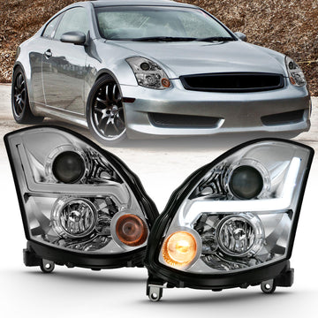 ANZO 2003-2007 Infiniti G35 proyector faro estilo tablón negro (compatible con HID, sin kit HID)