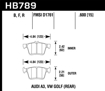 Pastillas de freno traseras Hawk 15-17 Audi A3/A3 Quattro HPS 5.0