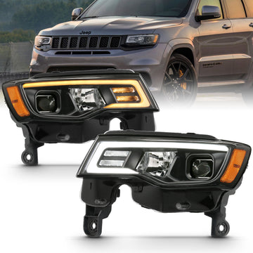 ANZO 2017-2018 Jeep Grand Cherokee Proyector Faros delanteros con interruptor estilo tablón - Negro con ámbar