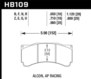 Pastillas de freno de carrera Hawk Alcon TA-6 / AP Racing CP5060-2/3/4/5ST / AP Racing CP5555 / Rotora FC6 DTC-70