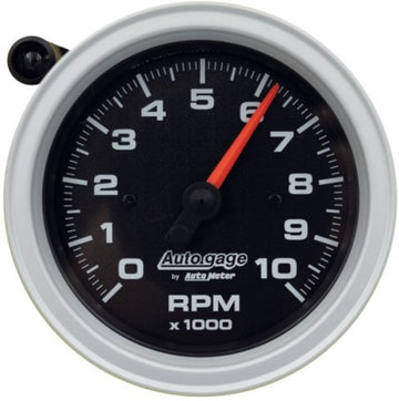 Medidor de tacómetro AutoMeter 10K RPM Pedestal de 3 3/4 pulgadas con extensión. Shift-Light - Esfera negra/caja negra
