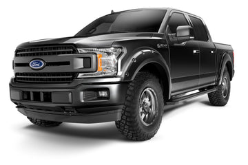 Bushwacker 18-20 Ford F-150 (Excl Modelos con Tech Pkg) Bengalas estilo bolsillo 4 piezas - Ágata Negro Met