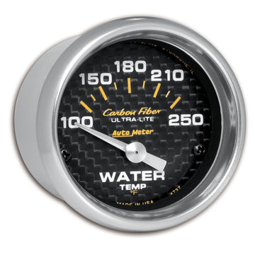 Autometer Fibra de carbono 52 mm 100-250 grados F Medidor electrónico de temperatura del agua