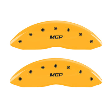 MGP 2 Caliper Covers Engraved Front MGP Yellow Finish Black Char 2005 Chevy Silverado 1500