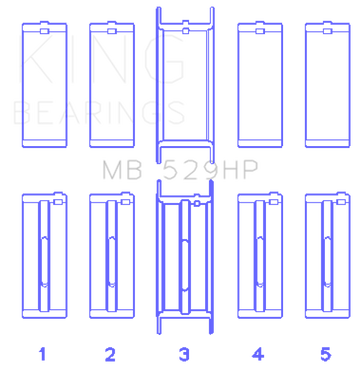 King Engine Bearings Ford 260CI/289CI/302 5.0L Windsor (0.010 Size) Main Bearing Set