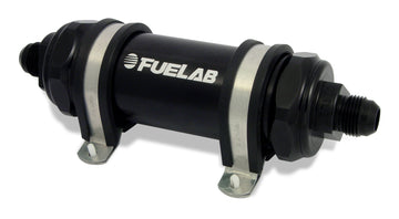 Fuelab 828 Filtro de combustible en línea largo -10AN Entrada/Salida 100 micrones Inoxidable - Negro