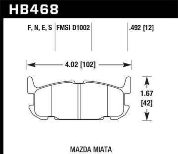 Hawk 03-05 Miata con suspensión deportiva HPS Street Pastillas de freno traseras (D1002)