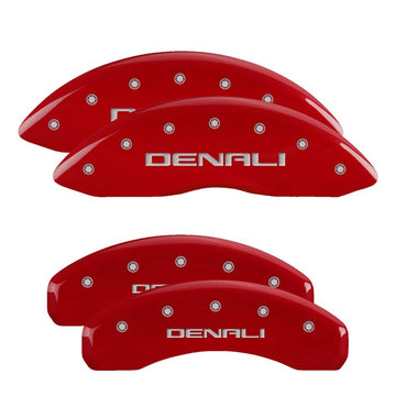 MGP 4 cubiertas de pinza grabadas delanteras y traseras Denali acabado rojo plata Char 2019 GMC Sierra 1500
