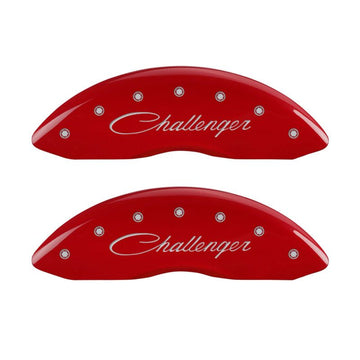 MGP 4 Caliper Covers Engraved Front & Rear Cursive/Challenger Red finish silver ch