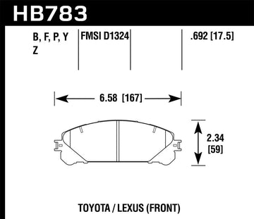 Pastillas de freno delanteras Hawk 08-16 Toyota Highlander LTS Street