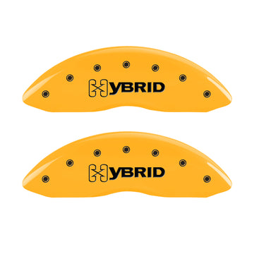 MGP 4 Caliper Covers Engraved F & R GM Style Yellow Finish Black Char 2005 Chevy Silverado 1500