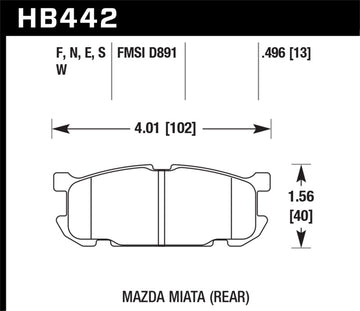 Hawk 01-02 Miata con suspensión deportiva HPS Street Pastillas de freno traseras (D891)