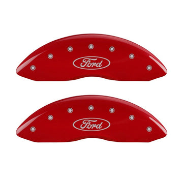 MGP Front set 2 Caliper Covers Engraved Front Oval logo/Ford Red finish silver ch