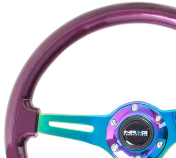 Volante NRG Classic de veta de madera (350 mm), pintura púrpura perlada y centro neocromo de 3 radios