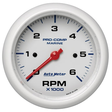 Autometer Marine White Ultra-Lite Gauge Tacómetro de 3-3/8 pulgadas 6K RPM