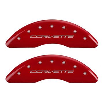 MGP 4 Caliper Covers Engraved Front Corvette C7 Engraved Rear Z51/2015 Red finish silver ch