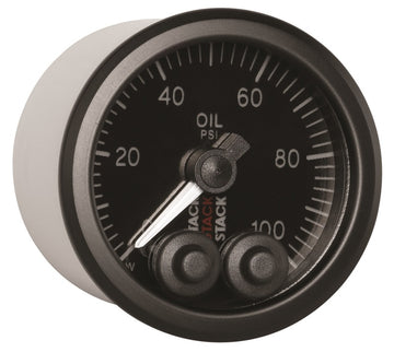 Autometer Stack Instruments Pro Control Medidor de presión de aceite de 52 mm 0-100 PSI - Negro (1/8 pulg. NPTF macho)