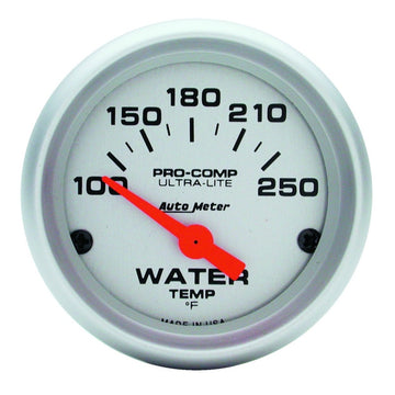 Autometer Ultra-Lite 52 mm 100-250 grados F Medidor de temperatura de agua eléctrico de barrido corto