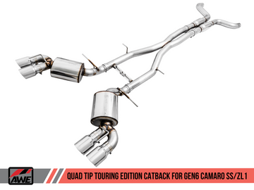 AWE Tuning 16-19 Chevy Camaro SS Escape Cat-Back sin resolución - Edición Touring (puntas plateadas cromadas cuádruples)