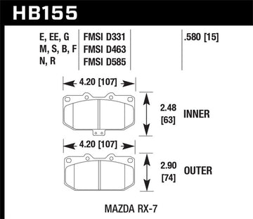 Pastillas de freno delanteras Hawk 93-95 Mazda RX-7 HPS Street