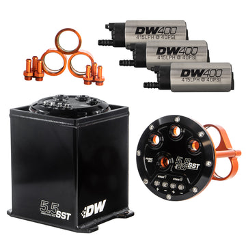 El tanque de compensación modular DeatschWerks de 5,5 L incluye 3 bombas de combustible DW400