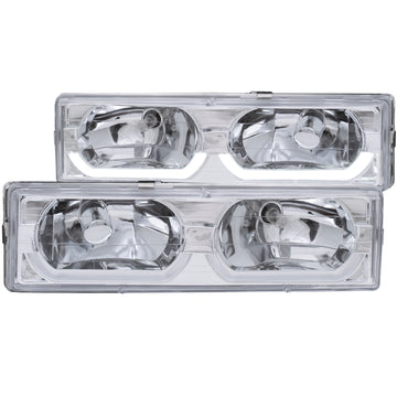 ANZO 1988-1998 Chevrolet C1500 Faros delanteros de cristal cromados con cejas bajas