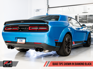 AWE Tuning 2015+ Dodge Challenger 6.4L/6.2L Escape Touring Edition sin resonancia - Puntas cuádruples negras
