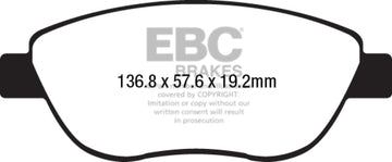 EBC 14-17 Fiat 500 Redstuff Pastillas de freno delanteras de cerámica con poco polvo