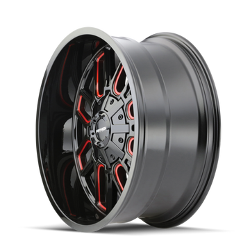 Mayhem 8107 Cogent 20x9 / 6x135 BP / 18 mm de desplazamiento / 106 mm Buje negro con rueda roja prisma