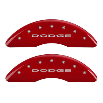 MGP 4 Caliper Covers Engraved Front & Rear With out stripes/Dodge Red finish silver ch