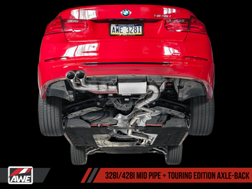 AWE Tuning BMW F3X 28i / 30i Touring Edition Escape con eje trasero de un solo lado - Puntas negras de 80 mm