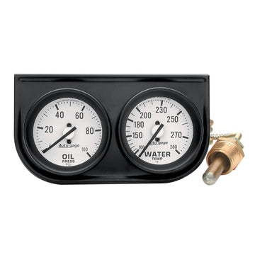 Autometer AutoGage Consola de dos calibres 2-1/16 pulgadas Mech 0-100 PSI Prensa de aceite/100-280 grados Temperatura del agua-Negro