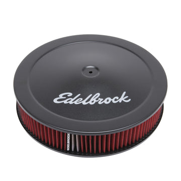 Limpiador de aire Edelbrock Serie Pro-Flo Elemento de tela redondo de 14 pulgadas de diámetro Base inclinada 3/8 Negro