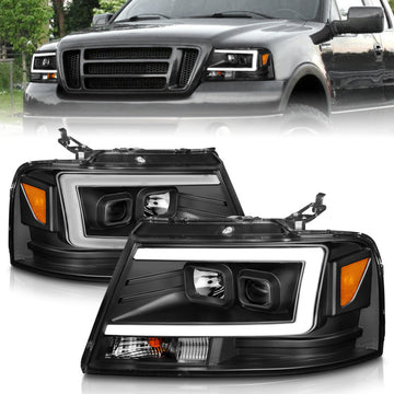 ANZO 2004-2008 Ford F-150 Faros delanteros con barra de luz y carcasa negra