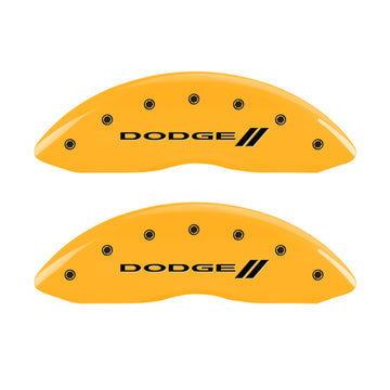 MGP 4 Caliper Covers Engraved Front & Rear With stripes/Dodge Yellow finish black ch