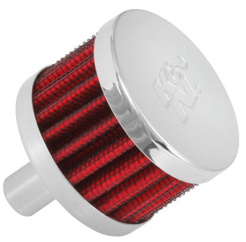 Filtro de ventilación del cárter superior cromado con base de acero K&amp;N de 1/2 pulg. Ventilación / 2 pulg. Diámetro exterior / 1-1/2 pulg. Altura