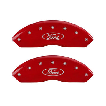 MGP 4 Caliper Covers Engraved Front & Rear Oval logo/Ford Red finish silver ch