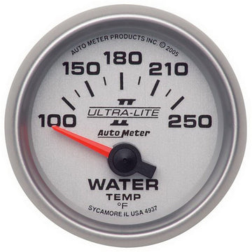 Autometer Ultra-Lite II 52 mm 100-250 grados F Indicador electrónico de temperatura del agua de barrido corto
