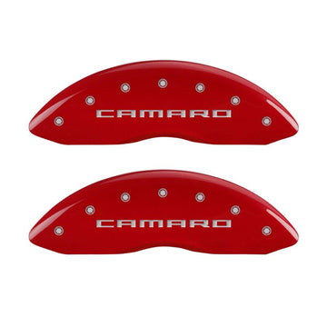 MGP 4 Caliper Covers Engraved Front Gen 5/Camaro Engraved Rear Gen 5/SS Red finish silver ch