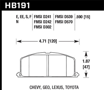 Hawk 86-88 Chevy Nova / 90-92 Geo Prizm GSI / 90-92 Prizm LSI / Toyota (varios) Race Freno delantero Pa