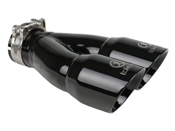 aFe Takeda Punta de escape con abrazadera de acero inoxidable 304 de 2,5 pulgadas Entrada de 2,5 pulgadas Salida doble de 3 pulgadas - Negro